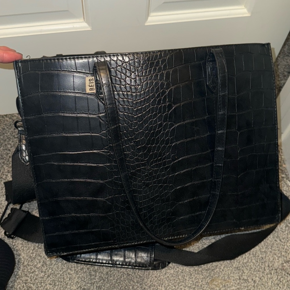 Béis The Mini Work Tote in Black Croc